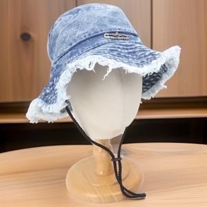 Short Brimmed Denim Distressed Hat